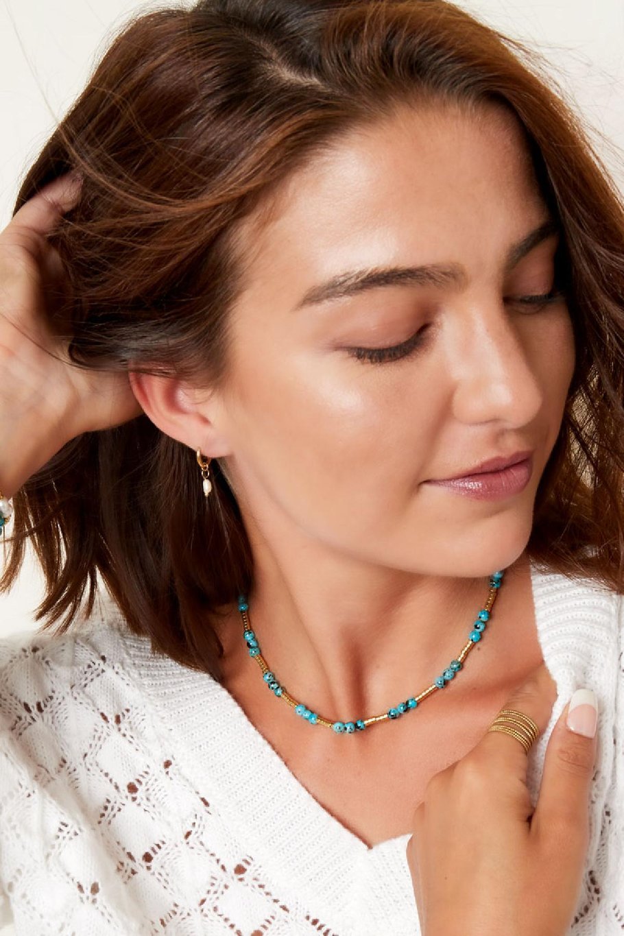 Collana di perline con pietra naturale blu Blue &amp; Gold Stainless Steel Immagine2
